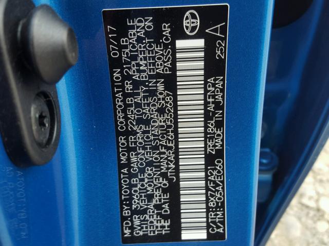 JTNKARJE6HJ552687 - 2017 TOYOTA COROLLA IM BLUE photo 10