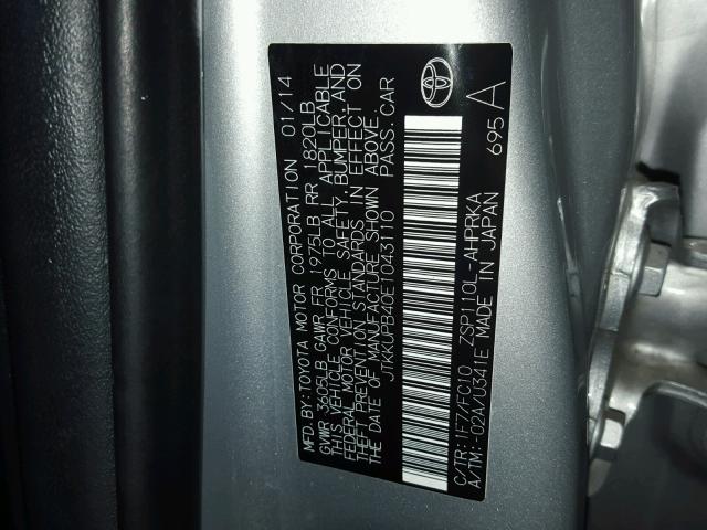 JTKKUPB40E1043110 - 2014 TOYOTA SCION XD SILVER photo 10