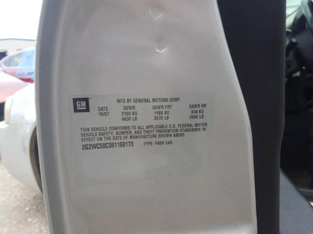 2G2WC58C081168173 - 2008 PONTIAC GRAND PRIX SILVER photo 10