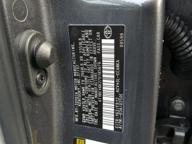 4T1BE46K27U185676 - 2007 TOYOTA CAMRY LE A GRAY photo 10