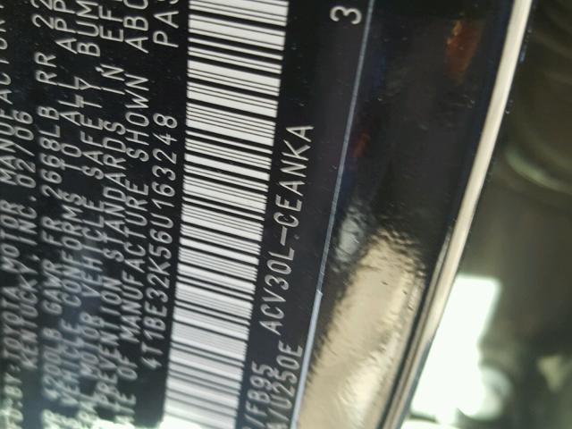 4T1BE32K56U163248 - 2006 TOYOTA CAMRY LE შავი ფოტო 10