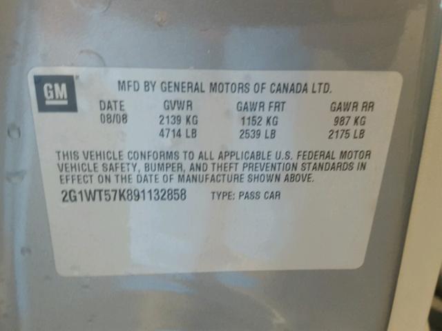 2G1WT57K891132858 - 2009 CHEVROLET IMPALA 青色 照片 10