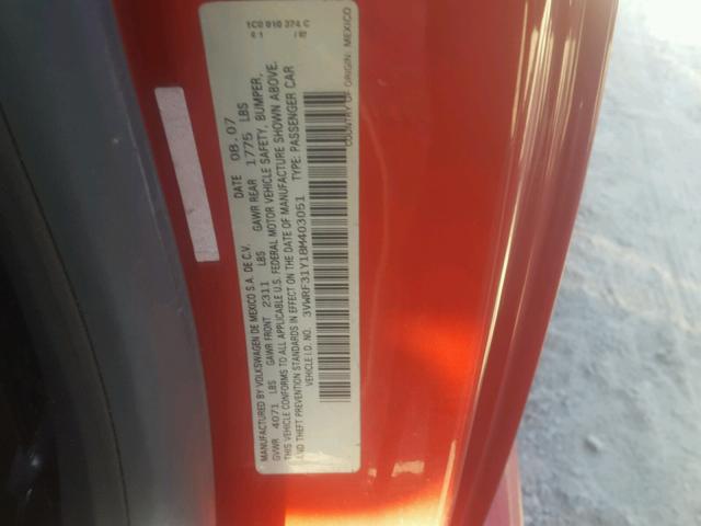 3VWRF31Y18M403051 - 2008 VOLKSWAGEN NEW BEETLE 红色 照片 10