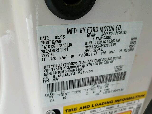 5LMJJ2JT2FEJ10168 - 2015 LINCOLN NAVIGATOR WHITE photo 10