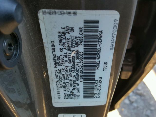 4T1BE32K52U598085 - 2002 TOYOTA CAMRY LE GRAY photo 10