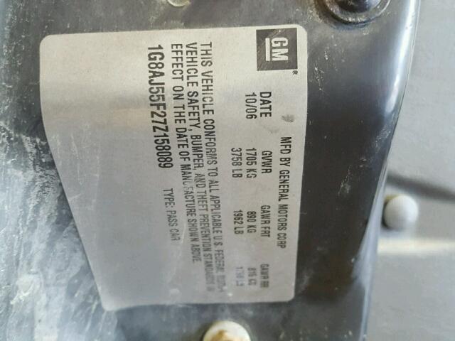 1G8AJ55F27Z158089 - 2007 SATURN ION LEVEL SILVER photo 10