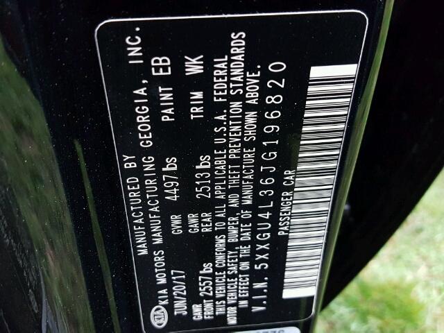 5XXGU4L36JG196820 - 2018 KIA OPTIMA BLACK photo 10