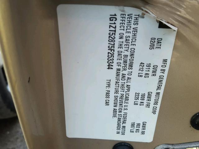 1G1ZT52875F253344 - 2005 CHEVROLET MALIBU LS BEIGE photo 10