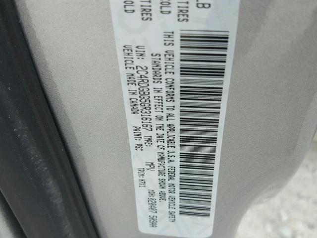 2C4RDGBG5GR316167 - 2016 DODGE GRAND CARA GRAY photo 10