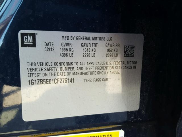 1G1ZB5E01CF276141 - 2012 CHEVROLET MALIBU LS ლურჯი ფოტო 10