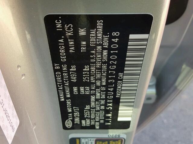 5XXGU4L31JG201048 - 2018 KIA OPTIMA SILVER photo 10