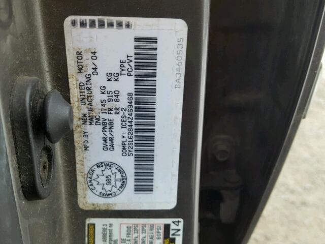 5Y2SL62844Z469468 - 2004 PONTIAC VIBE GRAY photo 10