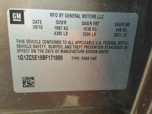 1G1ZC5E18BF171889 - 2011 CHEVROLET MALIBU 1LT 棕色 照片 10