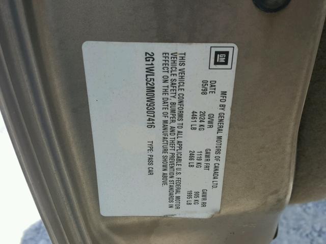 2G1WL52M0W9307416 - 1998 CHEVROLET LUMINA BAS თაფლისფერი ფოტო 10