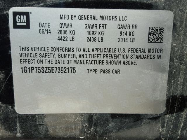 1G1P75SZ5E7392175 - 2014 CHEVROLET CRUZE BLACK photo 10