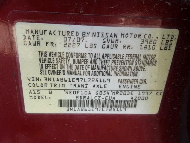 3N1AB61E97L725169 - 2007 NISSAN SENTRA 2.0 RED photo 10