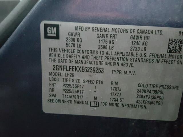 2GNFLFEKXE6239253 - 2014 CHEVROLET EQUINOX LT BLUE photo 10