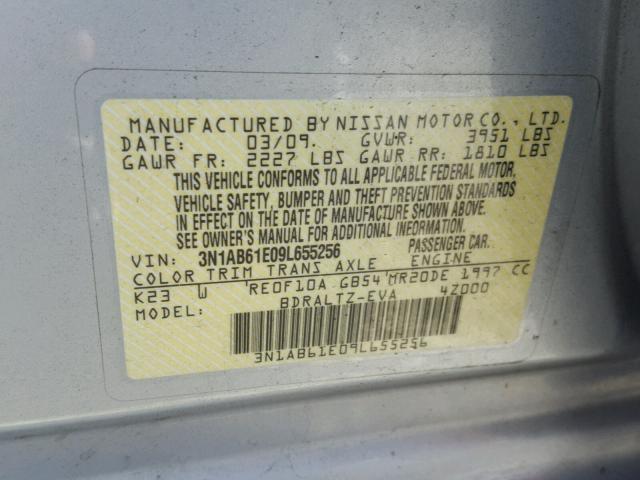 3N1AB61E09L655256 - 2009 NISSAN SENTRA 2.0 SILVER photo 10