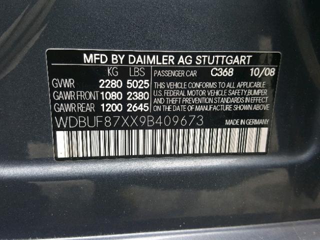 WDBUF87XX9B409673 - 2009 MERCEDES-BENZ E 350 4MAT GRAY photo 10