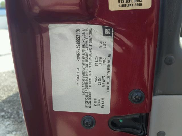 1G1ZS58F57F225442 - 2007 CHEVROLET MALIBU LS წითელი ფოტო 10