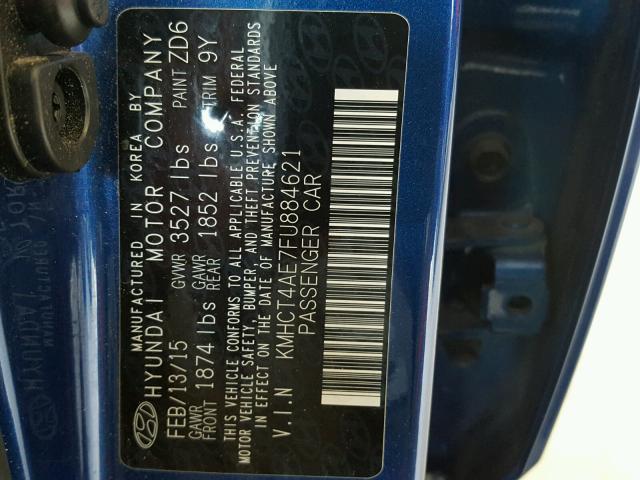 KMHCT4AE7FU884621 - 2015 HYUNDAI ACCENT GLS BLUE photo 10