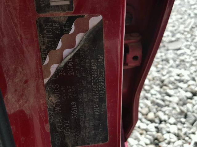 KNAFX4A88E5088403 - 2014 KIA FORTE EX RED photo 10