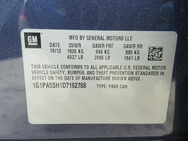 1G1PA5SH1D7162768 - 2013 CHEVROLET CRUZE BLUE photo 10