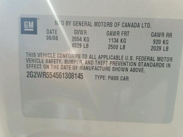 2G2WR554561308145 - 2006 PONTIAC GRAND PRIX Сріблястий фото 10