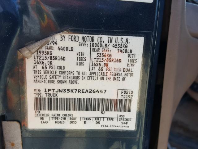 1FTJW35K7REA26447 - 1994 FORD F350 BLUE photo 10