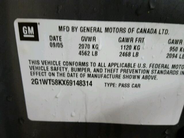 2G1WT58KX69148314 - 2006 CHEVROLET IMPALA LT GRAY photo 10