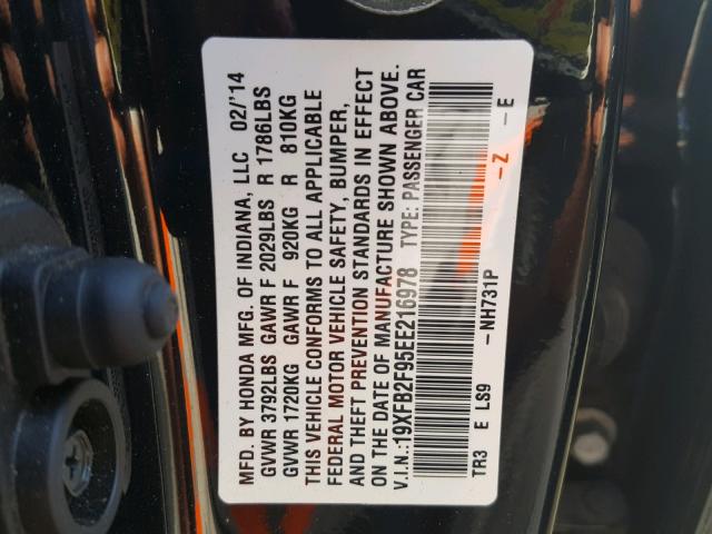 19XFB2F95EE216978 - 2014 HONDA CIVIC EXL Qara foto 10