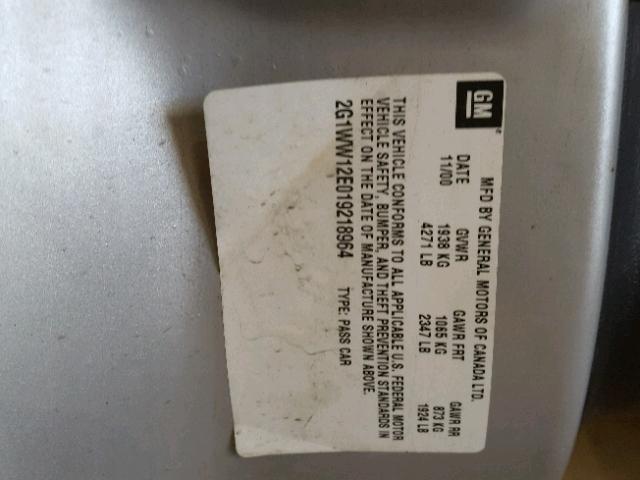 2G1WW12E019218964 - 2001 CHEVROLET MONTE CARL ვერცხლისფერი ფოტო 10