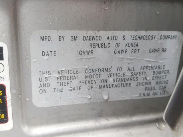 KL1TD62695B411244 - 2005 CHEVROLET AVEO BASE Srebrny zdjęcie 10