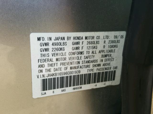 JH4KB16596C001939 - 2006 ACURA RL SILVER photo 10