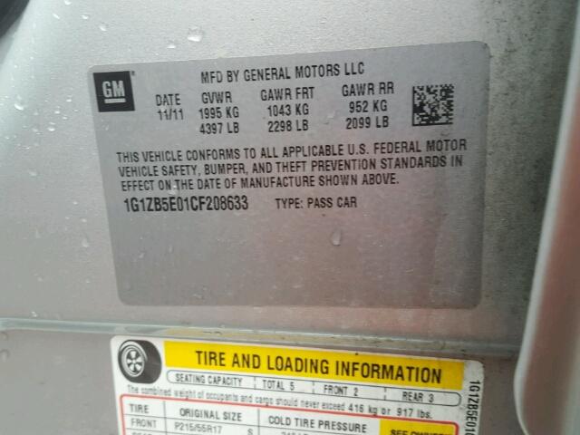 1G1ZB5E01CF208633 - 2012 CHEVROLET MALIBU LS Gümüş foto 10