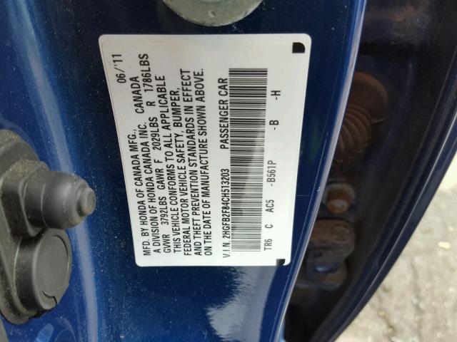 2HGFB2F84CH513203 - 2012 HONDA CIVIC EX BLUE photo 10