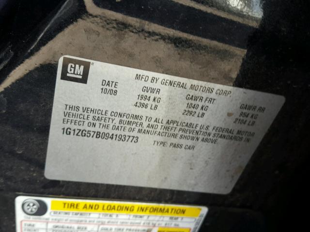 1G1ZG57B094193773 - 2009 CHEVROLET MALIBU LS 黑色 照片 10