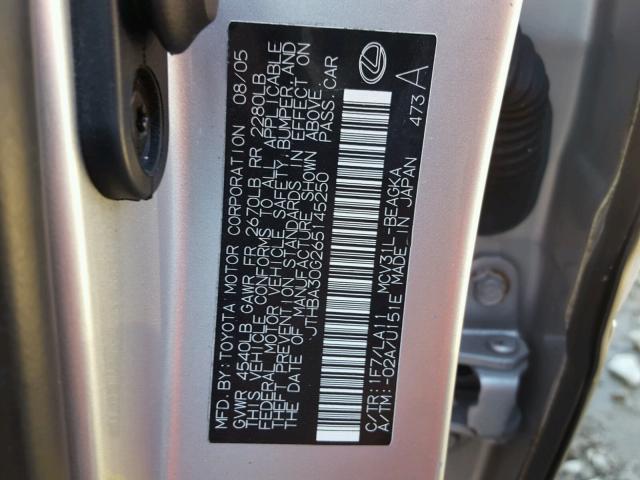 JTHBA30G265145250 - 2006 LEXUS ES SILVER photo 10