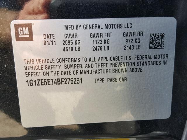 1G1ZE5E74BF276251 - 2011 CHEVROLET MALIBU LTZ 黑色 照片 10