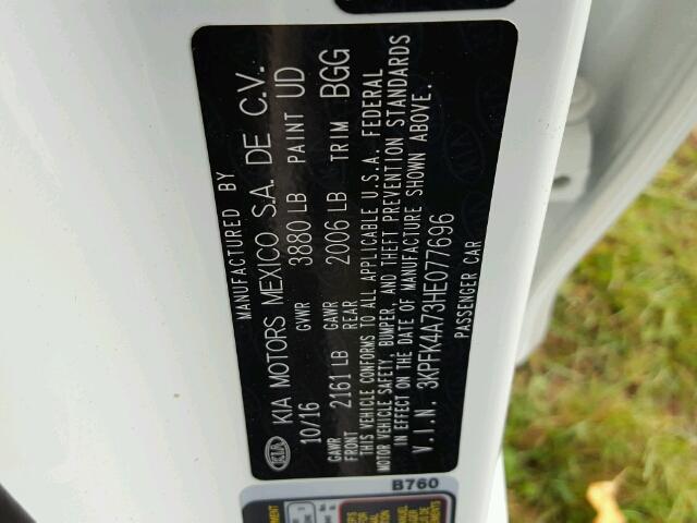 3KPFK4A73HE077696 - 2017 KIA FORTE Blanco foto 10