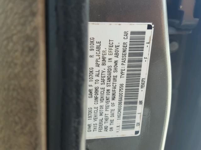 1HGCM66866A007556 - 2006 HONDA ACCORD EX GRAY photo 10