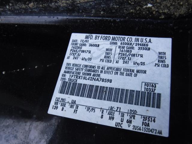 1FTRX18L42NA78598 - 2002 FORD F150 Siyah fotoğraf 10