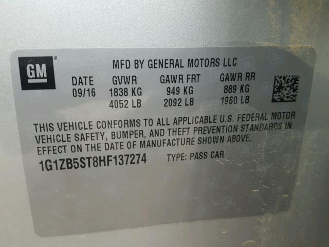 1G1ZB5ST8HF137274 - 2017 CHEVROLET MALIBU LS 银色 照片 10