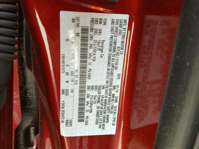 1FADP3F26EL372199 - 2014 FORD FOCUS SE RED photo 10