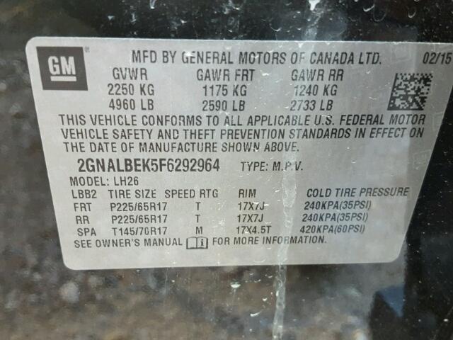 2GNALBEK5F6292964 - 2015 CHEVROLET EQUINOX LT BLACK photo 10