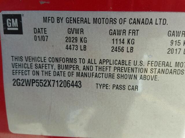 2G2WP552X71206443 - 2007 PONTIAC GRAND PRIX წითელი ფოტო 10