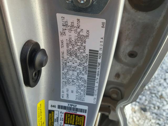 5TFJU4GN9CX019207 - 2012 TOYOTA TACOMA DOU SILVER photo 10