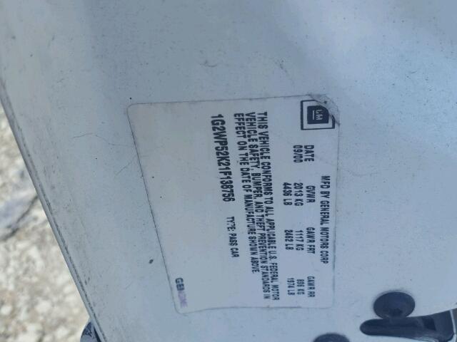 1G2WP52K21F138756 - 2001 PONTIAC GRAND PRIX Білий фото 10