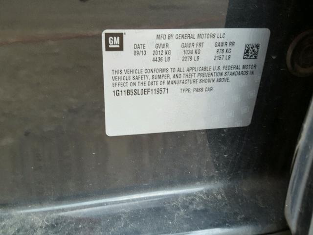 1G11B5SL0EF119571 - 2014 CHEVROLET MALIBU LS გრაფიტი ფოტო 10