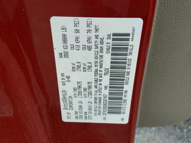 3D7KS28D86G287457 - 2006 DODGE RAM 2500 S RED photo 10